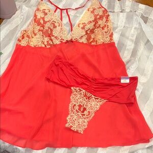 Cacique 22/24 Cream Lace Bright Nightie 18/20 Thong Lingerie Set